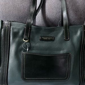 Gorgeous Forest Green and Black The Bridge Firenze Leather Tote